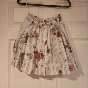 Zara blue and white striped floral off the shoulder blouse XS